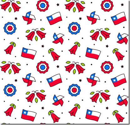 Chile icons seamless pattern. Traditional Chilean national symbols for Fiestas Patrias (Dieciocho) Independence Day of Chile. Cute and simple cartoon drawing.